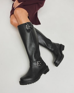 Eden Buckle Detail Knee High Boots - Extra Wide Fit (EEE) &amp; Super Curvy Calf