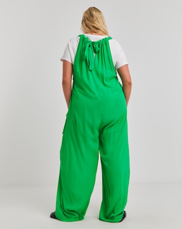 Simply Be Green Crinkle Wide Leg Jumpsuit With Pockets