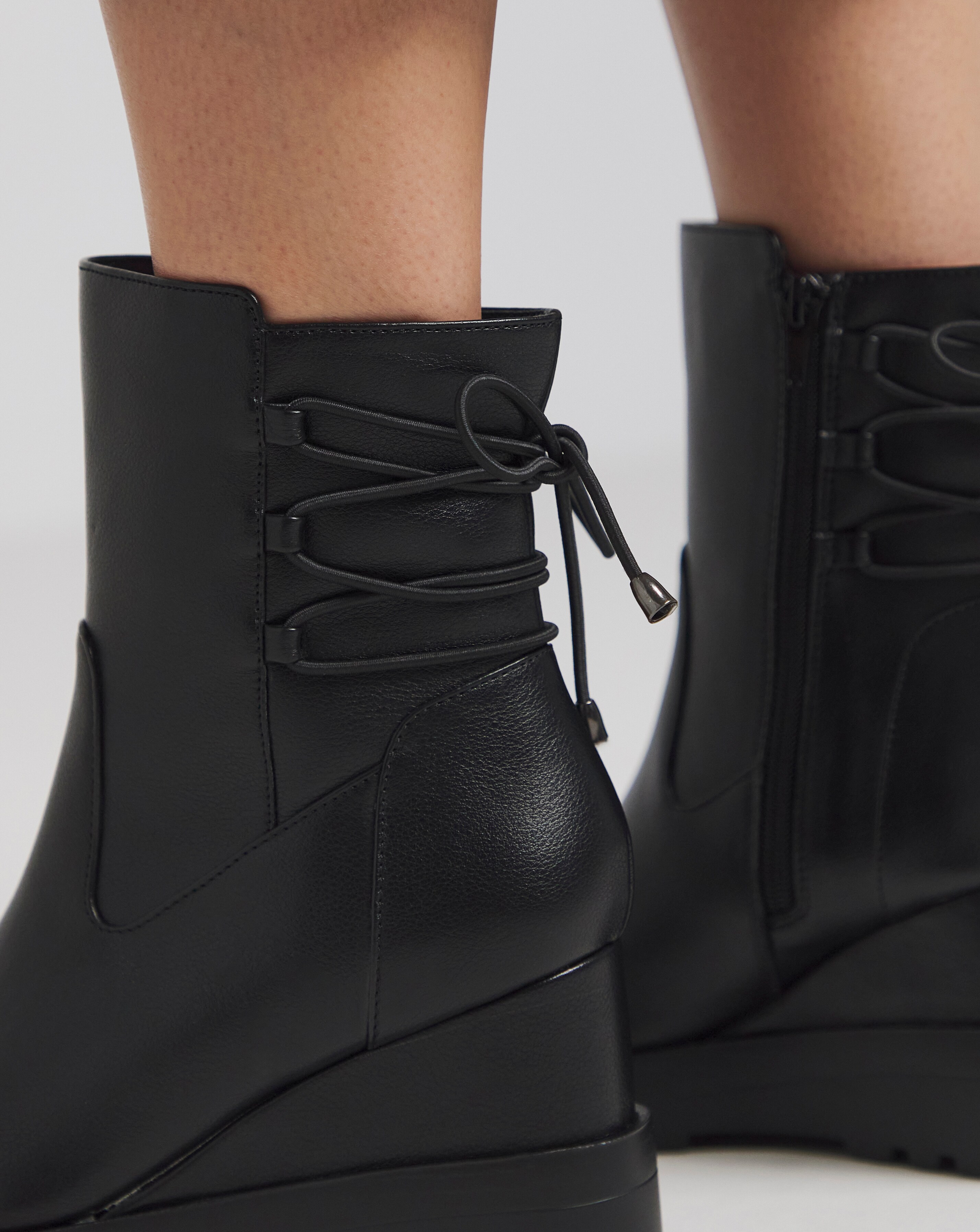 Frankie Lace Back Detail Wedged Ankle Boots Extra Wide Fit (EEE