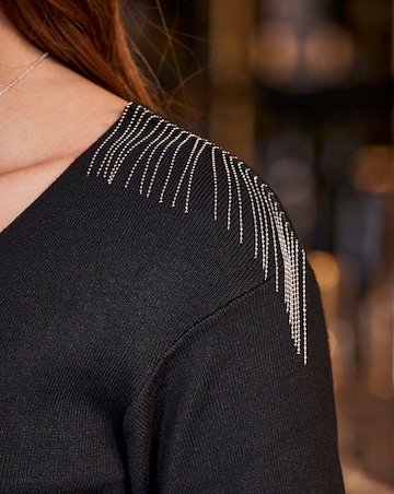 Sosandar Black Fringe Detail Jumper