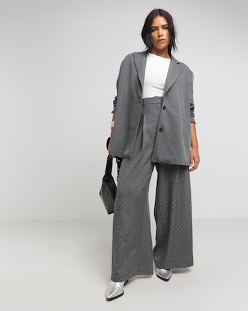 Grey Diamante Single Breasted Hotfix Blazer