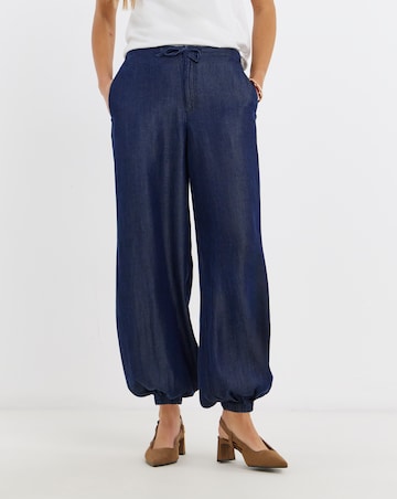 Indigo Lyocell Denim Tie Waist Balloon Jeans