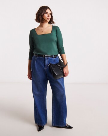 Simply Be Dark Green Long Sleeve Square Neck Top