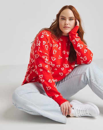 Red Sketchy Heart Pattern Jumper