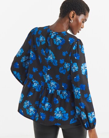 Printed Long Sleeve Peplum Top