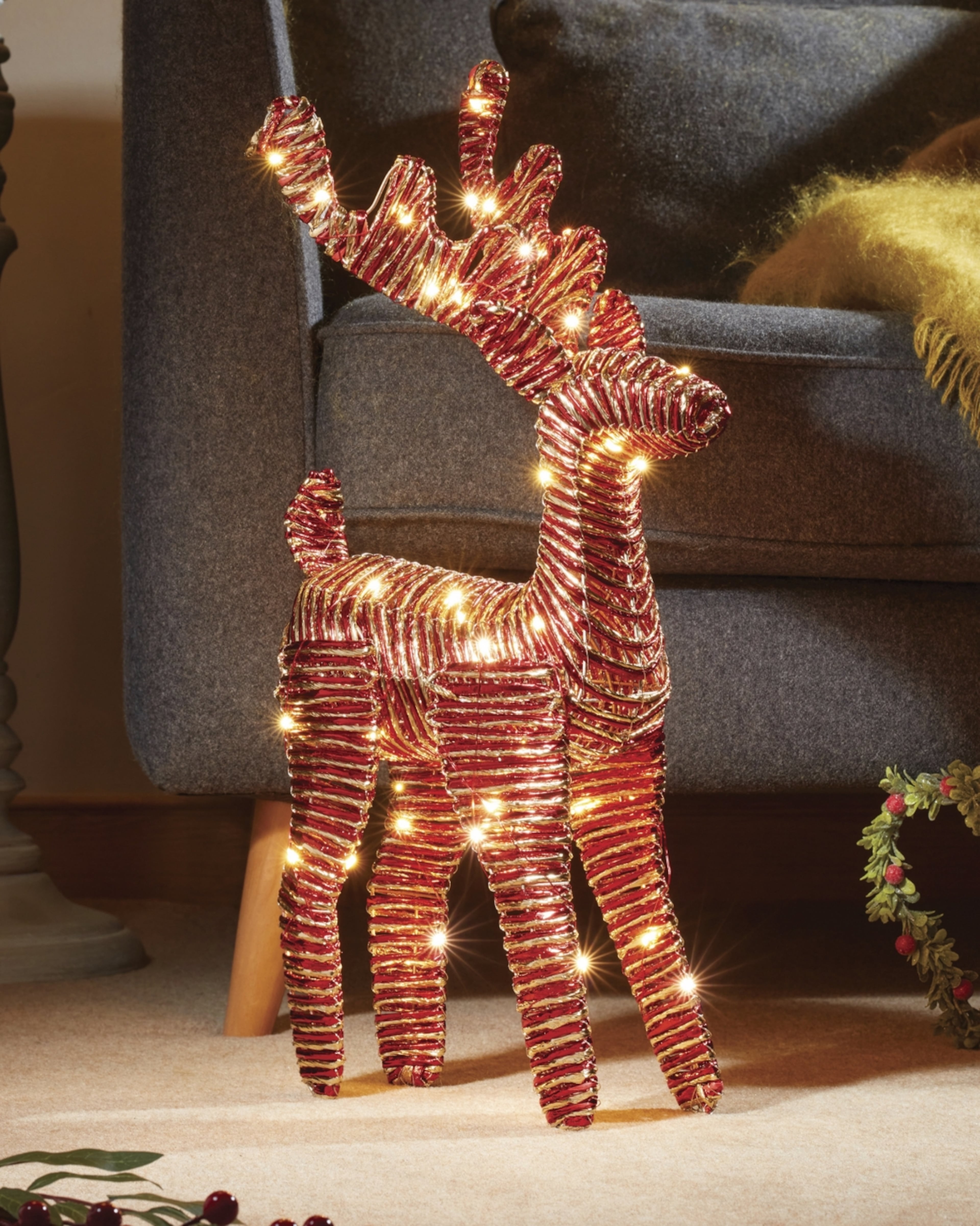 Glowing Red Reindeer Decor With String Lights For Festive Christmas Home Decoration