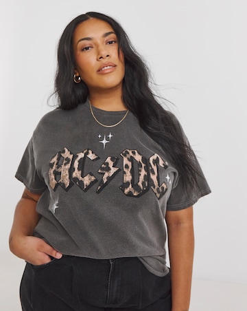 Simply Be Acid Wash ACDC License T-Shirt