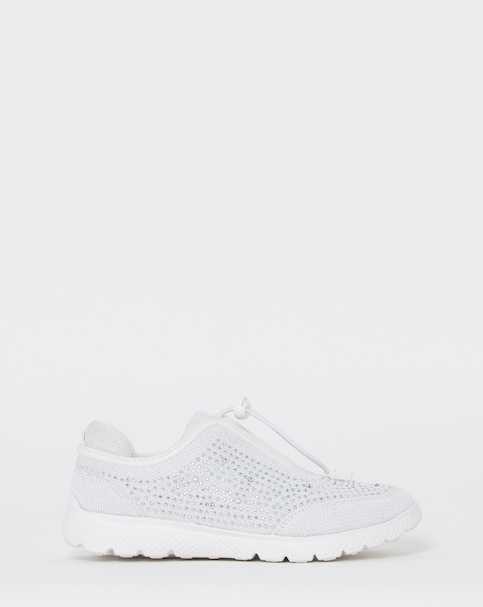 Cushion Walk White Sparkle Diamante Toggle Trainers - Extra Wide Fit (EEE)