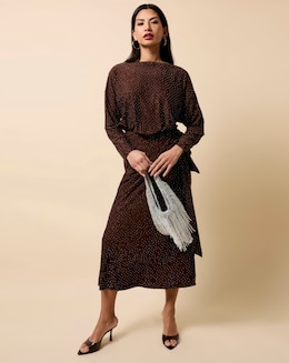 Little Mistress Chocolate Animal Texture Gem Wrap Midaxi Dress