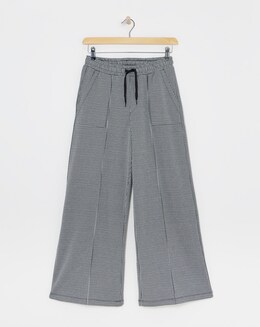 Houndstooth Stretch Ponte Pull On Wide Leg Trouser