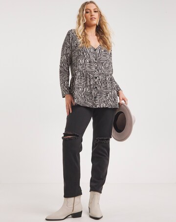 Zebra Button Front Peplum Longline Top