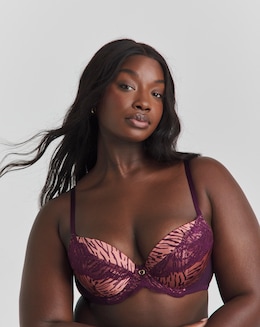 Ann Summers Infatuation DD+ Plunge Wired Bra Purple Brown