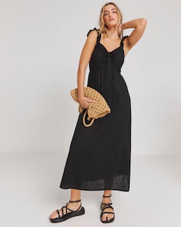 Simply Be Black Tie Front Linen Blend Midaxi Slip Dress