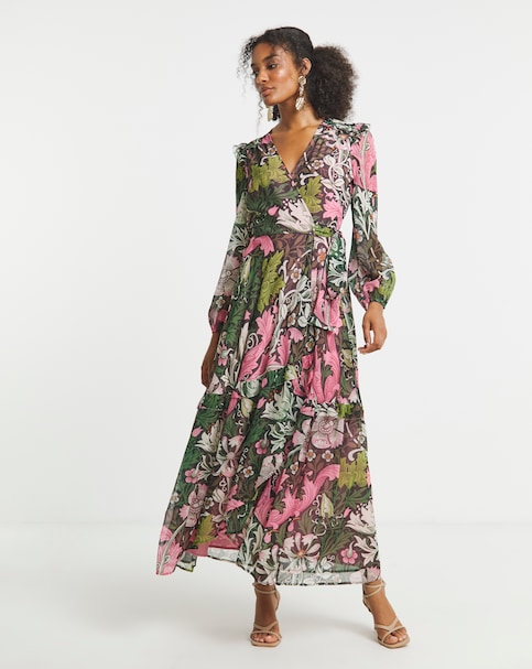 Hope & Ivy Rosehip William Morris Society Wrap Maxi Dress