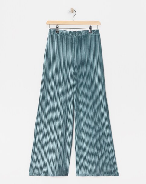 Grey Ribbed Velvet Jersey Wide Leg Pull On Trousers