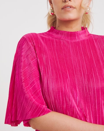 Simply Be Pink Plisse Midi Dress With Angel Sleeves