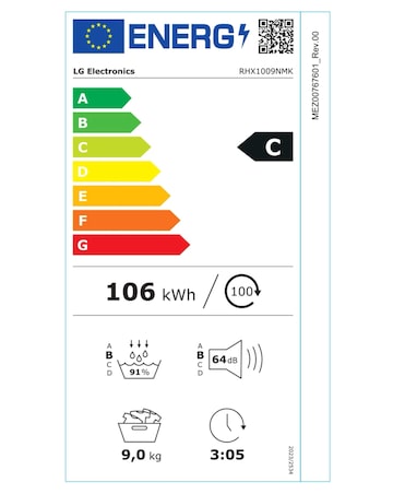 LG Series 2 ThinQ? RHX1009NMK 9 kg Heat Pump Tumble Dryer - Grey - A+++ -6% (B)