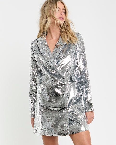 Silver Sequin Blazer Dress