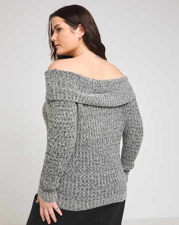 Grey Marl Rib Textured Knitted Bardot Jumper