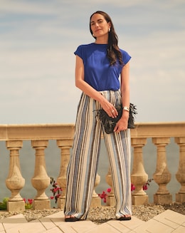Blue Stripe Wide Leg Trousers