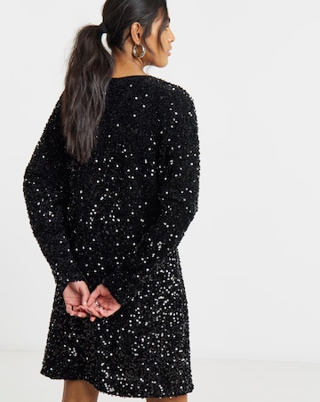 Black Velour Sequin Mini Dress
