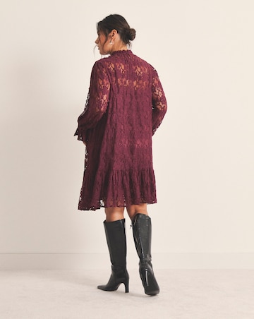 Burgundy Lace Ruffle Mini Dress