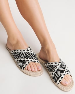 Finty Embroidered Crossover Strap Flat Sandals - Wide Fit (E)