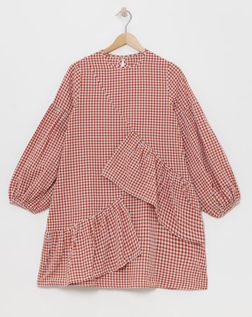 Native Youth Gingham Smock Raglan Mini Dress With Cut Away Back