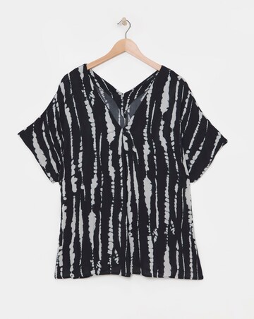 Printed Crinkle Short Sleeve Tunic Top - Mono Print