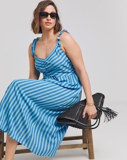 Simply Be Stripe Print Frill Strap Midi Dress