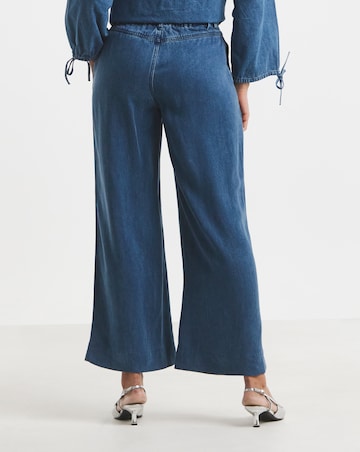 Simply Be Mid Blue Pleat Detail Lyocell Wide Leg Jeans