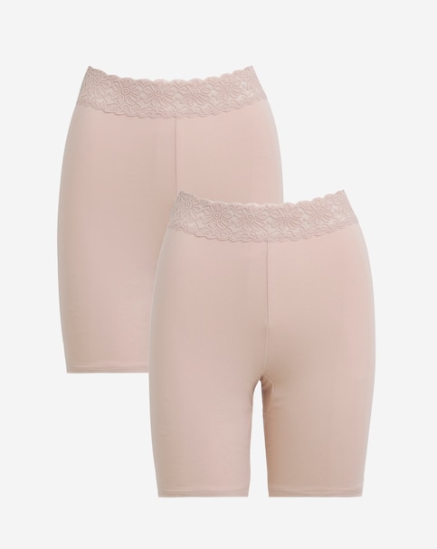 Pretty Secrets (2 Pack) Lace Trim Cotton Comfort Shorts Almond
