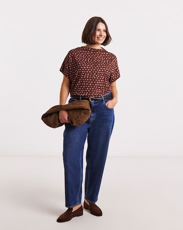 Simply Be Brown & Pink Spot Print High Neck Mesh Top