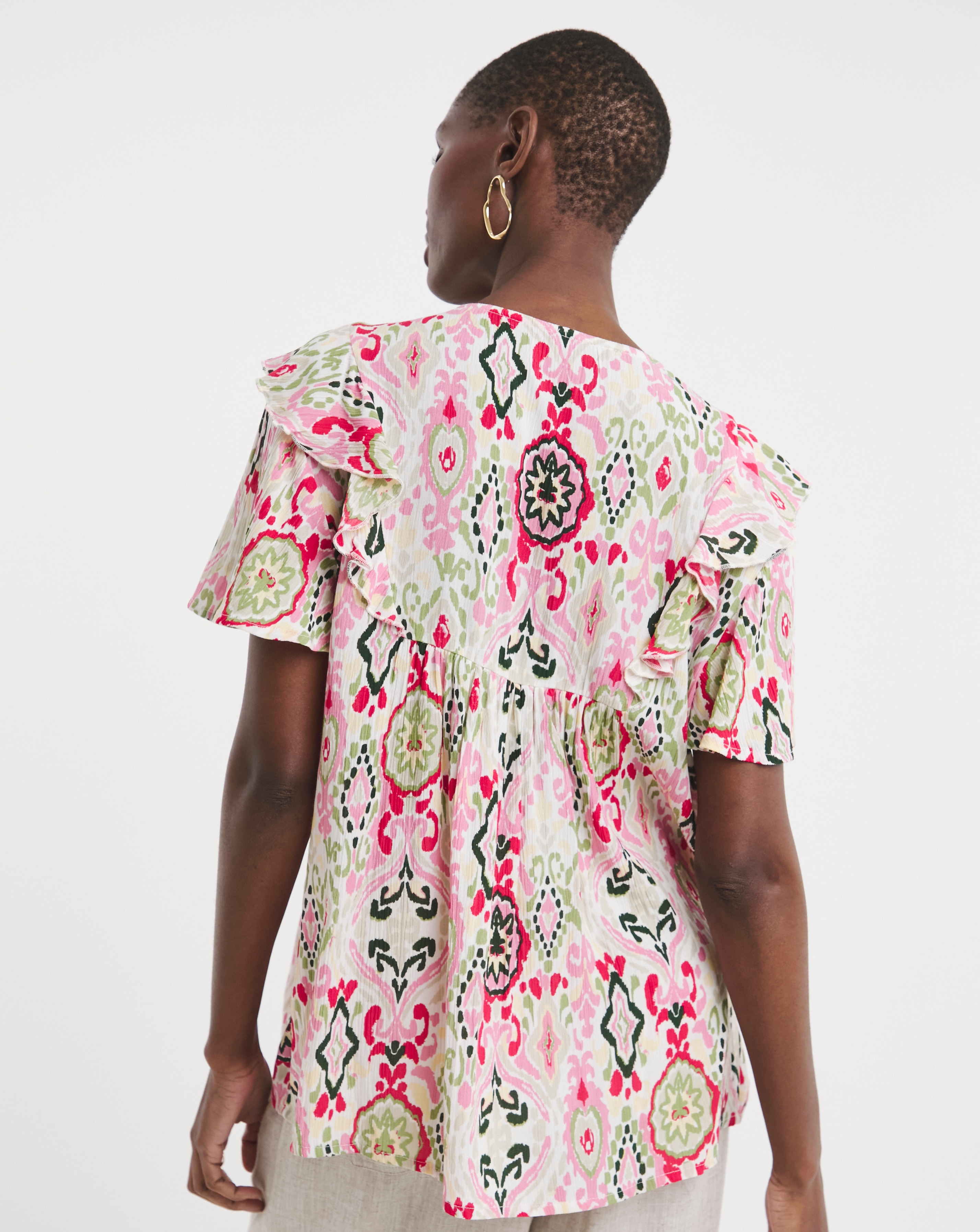 Textured Crinkle Frill Detail Angel Sleeve Top | Fashion World