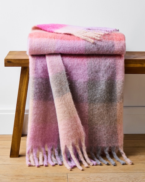 Mila Check Faux Mohair Throw - Pink