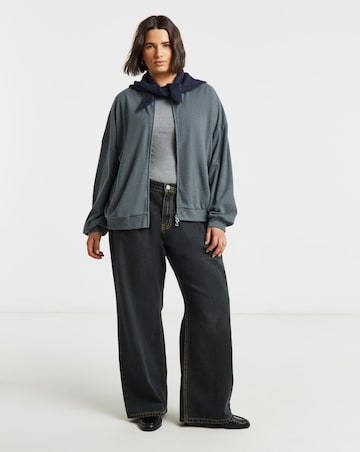 Charcoal Marl Cut & Sew Zip Up Bomber Jacket