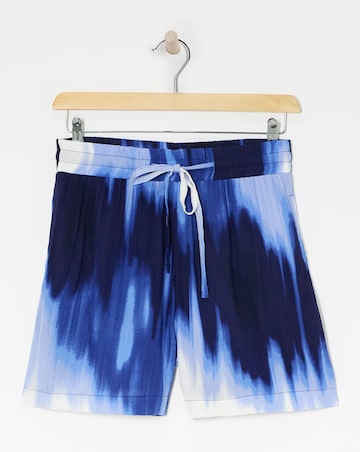Blue Tie Dye Crinkle Shirred Waist Shorts