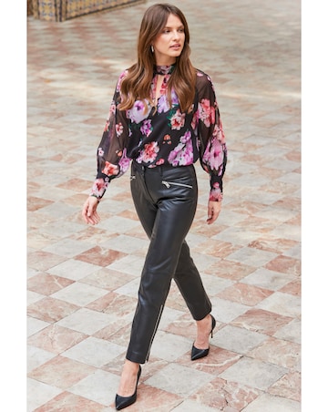 Sosandar Floral Print Keyhole Detail Blouson Sleeve Top