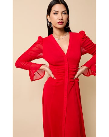 Little Mistress Red Mesh Shirt Midaxi Dress