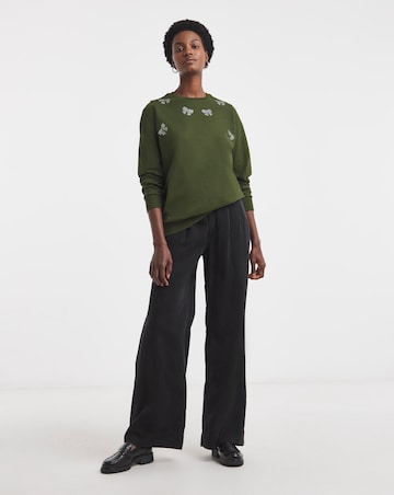 Pine Green Embellished Bow Sweatshirt