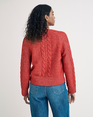 Nobody's Child Red Crew Neck Chunky Cable Cardigan