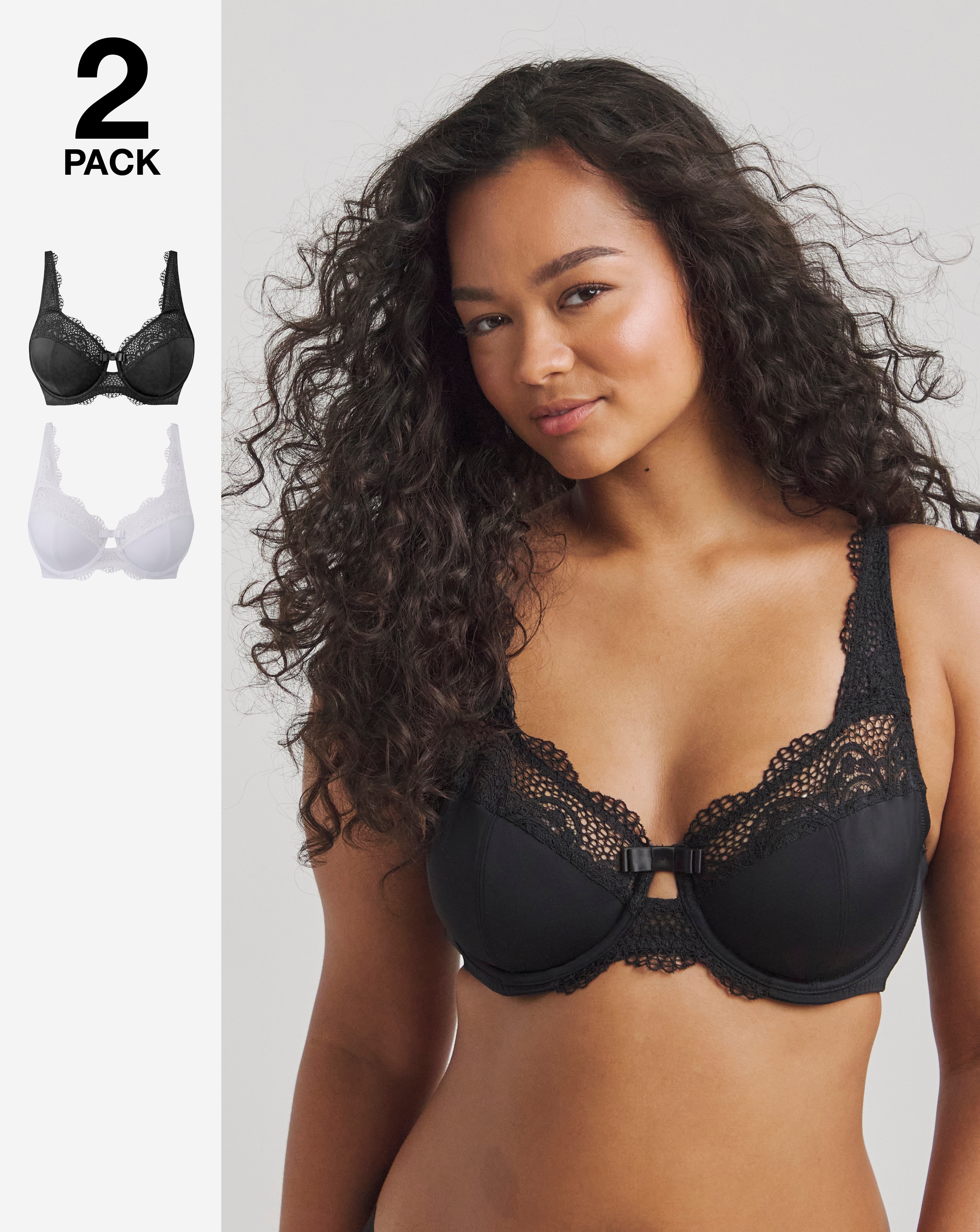 Pretty Secrets (2 Pack) Lottie Lace Micro Full Cup Wired Bras (B-G) Black/White