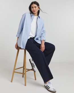 Navy Ponte Wide Leg Trousers