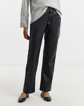 Embellished PU Straight Leg Trousers