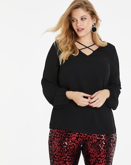 Black Cross Front Long Sleeve Top