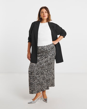 Grey Leopard Print Satin Maxi Skirt