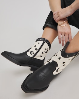 Noelle Moon and Star Cut Out Western Ankle Boots - Extra Wide Fit (EEE)