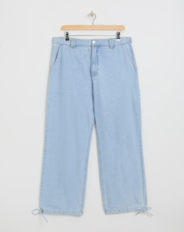 Simply Be Light Wash Tie Detail Wide Leg Denim Parachute Jeans