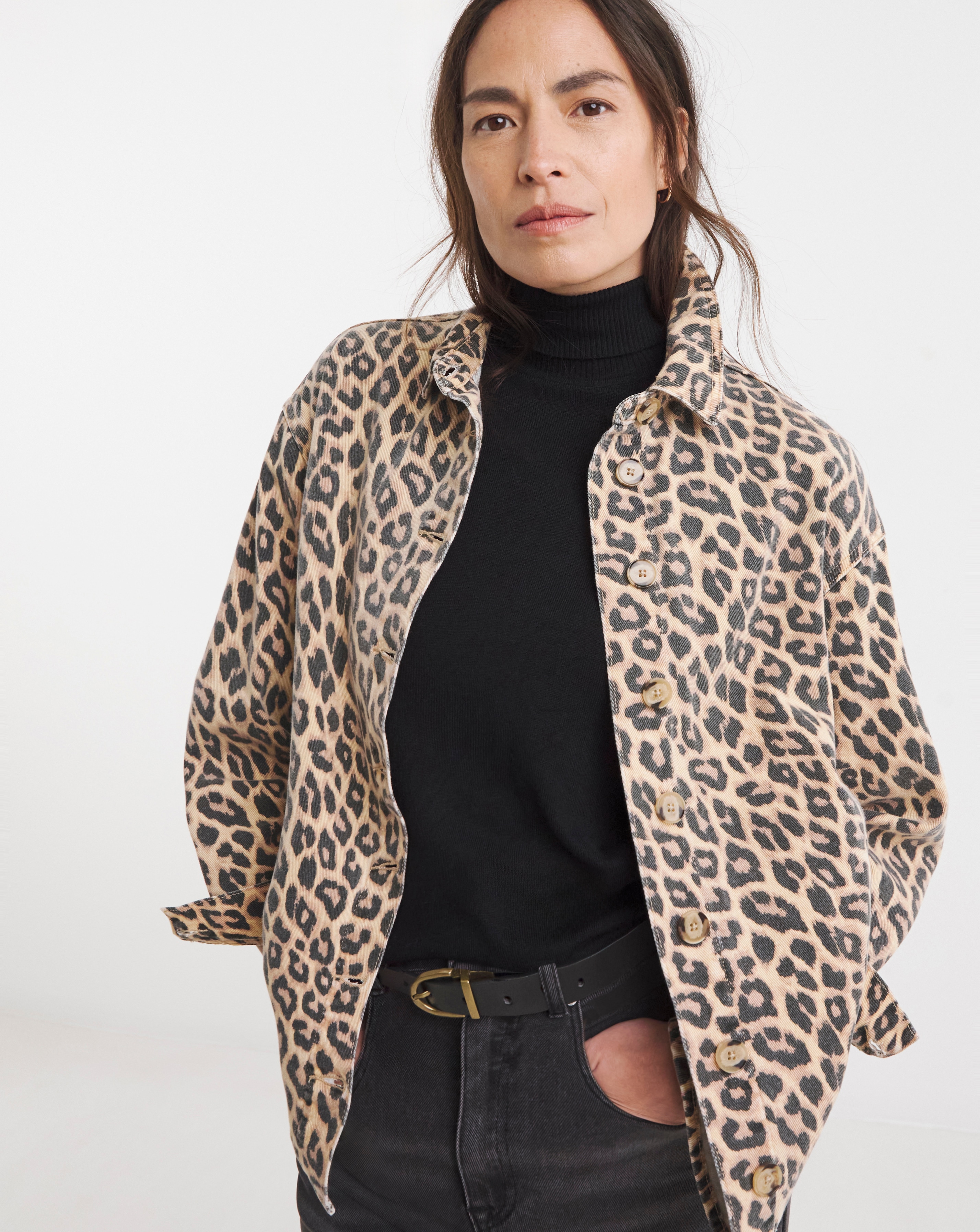 Pure Cotton Leopard Denim Jacket | Fashion World