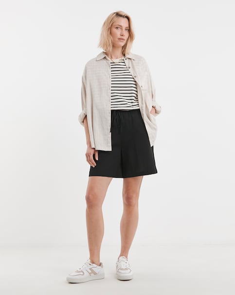 Black Linen Mix Knee Length Shorts